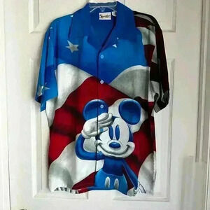 Men’s Vintage Walt Disney World Mickey Mouse Salute USA Flag Button Up Sz S